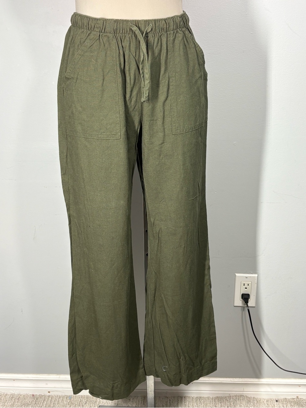 Bluenotes Olive Green Drawstring Wide-Leg Trousers